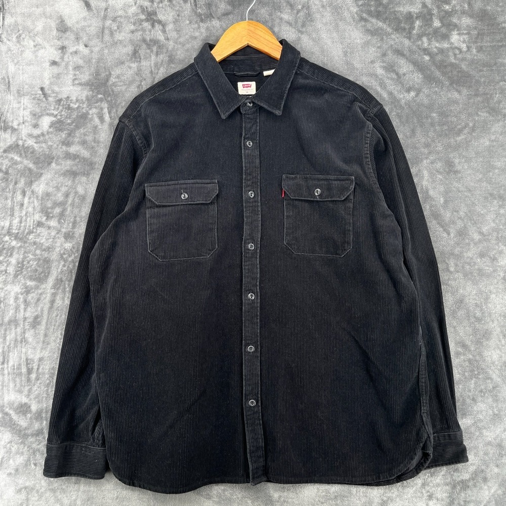 Levis Corduroy Shirt Jacket Shacket Mens XL Black Long Sleeve Relaxed Overshirt